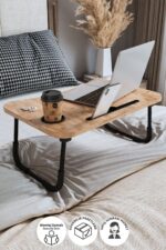 طاولة حامل كمبيوتر قابل للطي مع حامل للهاتف والقهوة